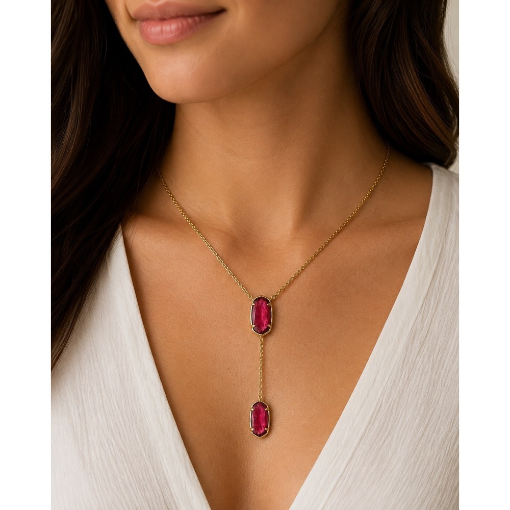 NWT Kendra Scott Gold Magenta Y Lariat Necklace in Magenta / Dustbag Included